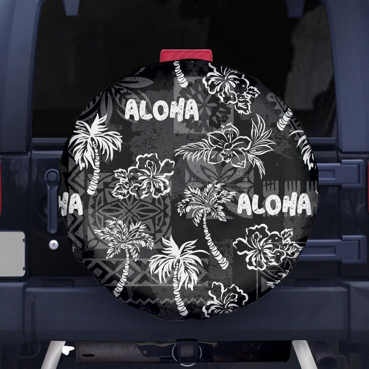 Aloha Vintage Quilt Spare Tire Cover Hawaiian Seamless - Black LT7 Black - Polynesian Pride