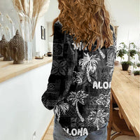 Aloha Vintage Quilt Women Casual Shirt Hawaiian Seamless - Black LT7 - Polynesian Pride