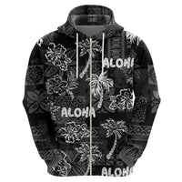 Aloha Vintage Quilt Zip Hoodie Hawaiian Seamless - Black LT7 - Polynesian Pride