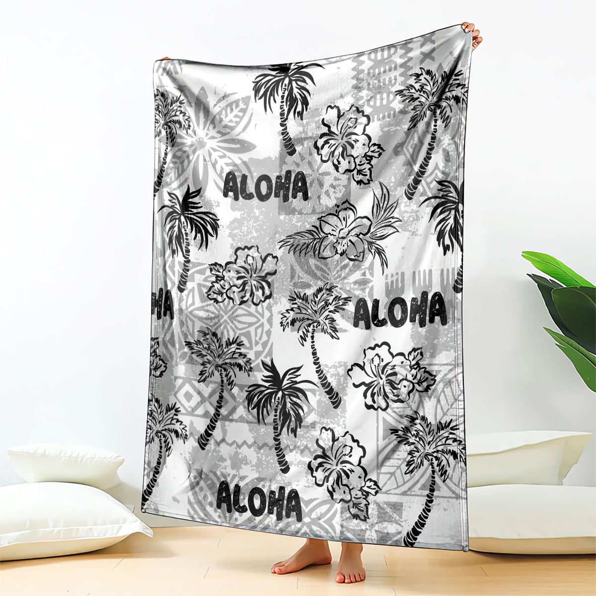 Aloha Vintage Quilt Blanket Hawaiian Seamless - White LT7 White - Polynesian Pride