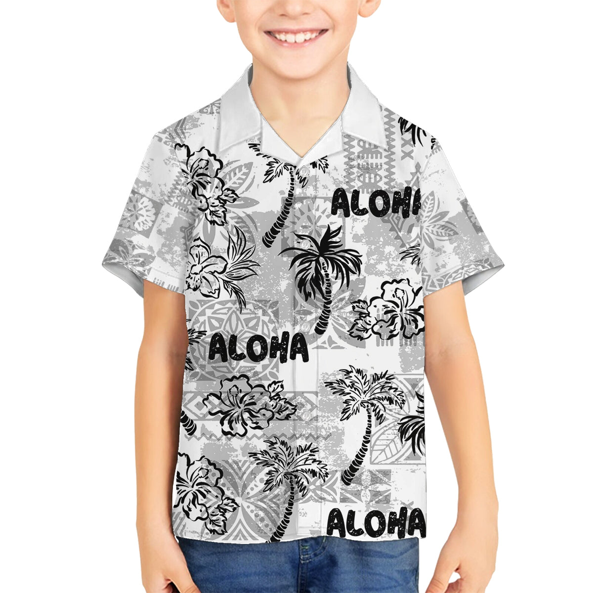 Aloha Vintage Quilt Family Matching Off Shoulder Short Dress and Hawaiian Shirt Hawaiian Seamless - White LT7 Son's Shirt White - Polynesian Pride
