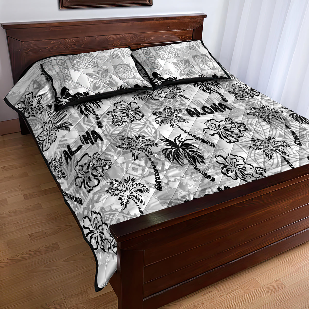 Aloha Vintage Quilt Quilt Bed Set Hawaiian Seamless - White LT7 - Polynesian Pride