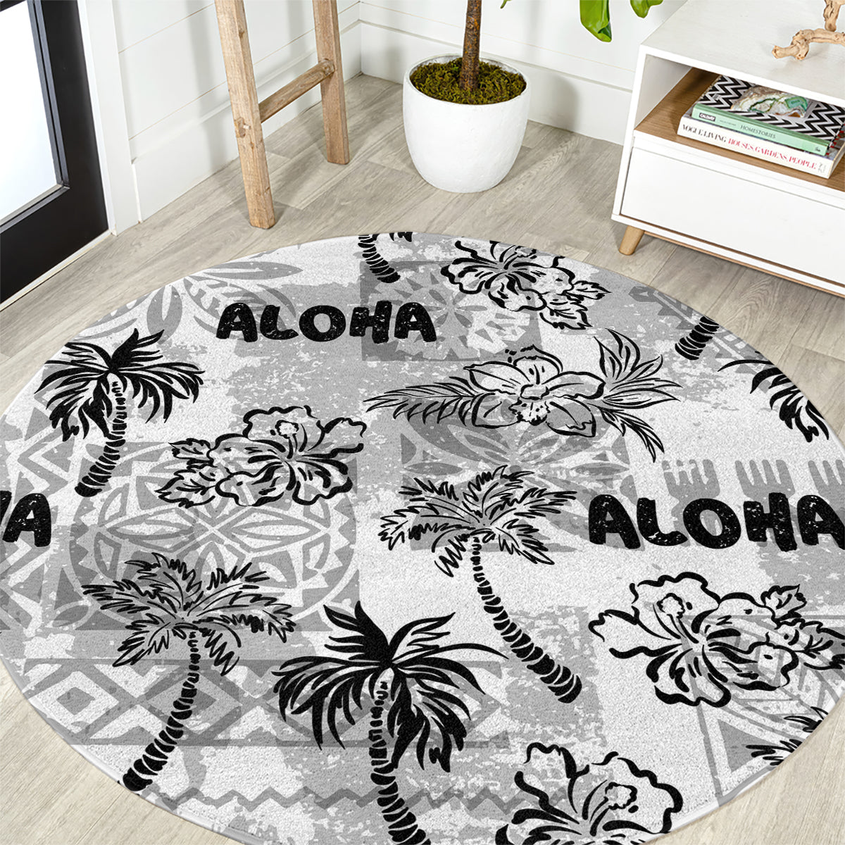 Aloha Vintage Quilt Round Carpet Hawaiian Seamless - White LT7 White - Polynesian Pride