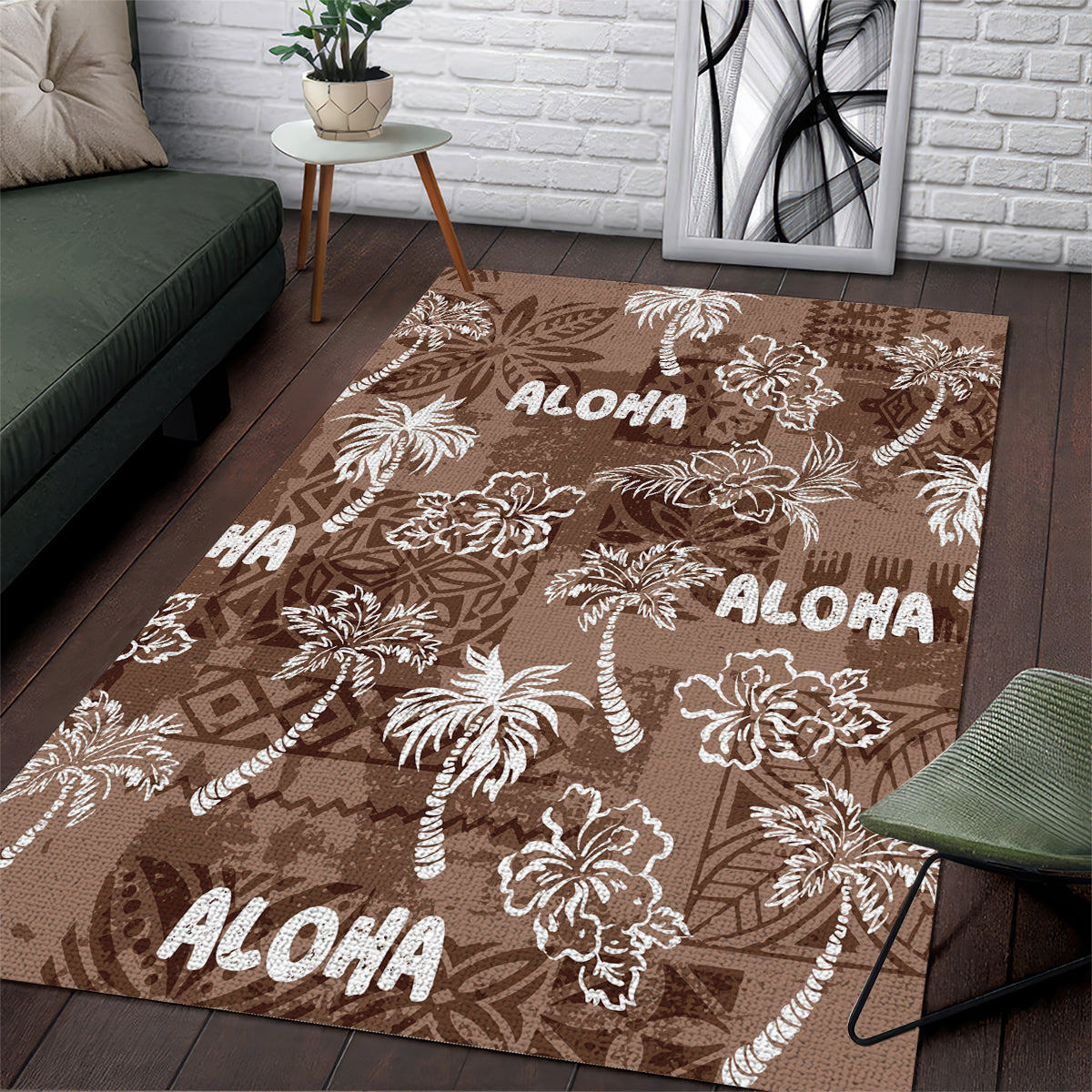 Aloha Vintage Quilt Area Rug Hawaiian Seamless - Brown LT7 Brown - Polynesian Pride