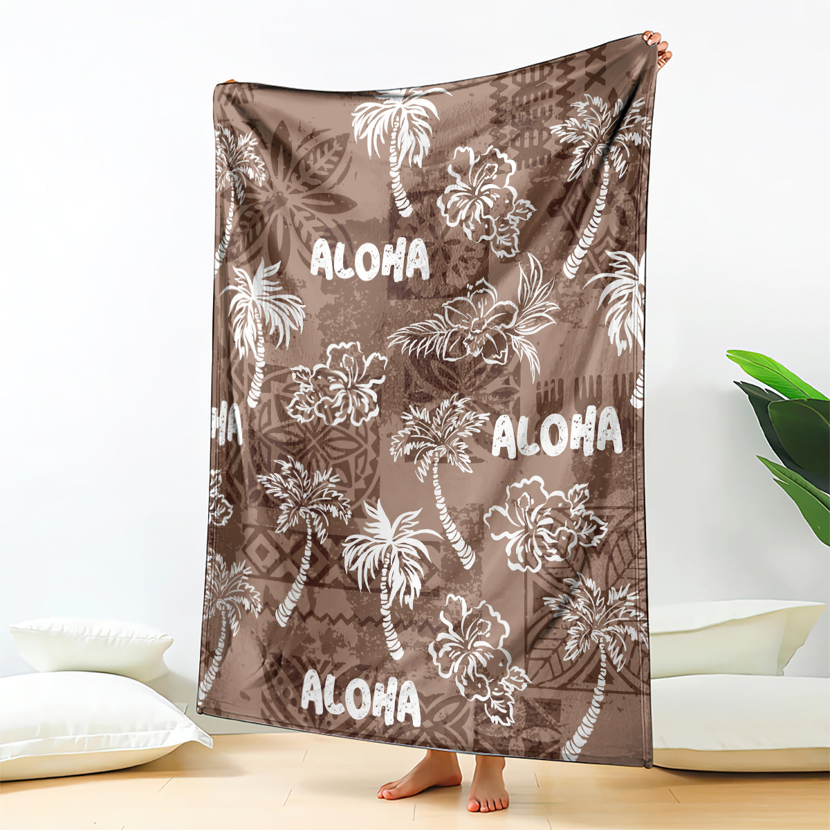 Aloha Vintage Quilt Blanket Hawaiian Seamless - Brown LT7 Brown - Polynesian Pride