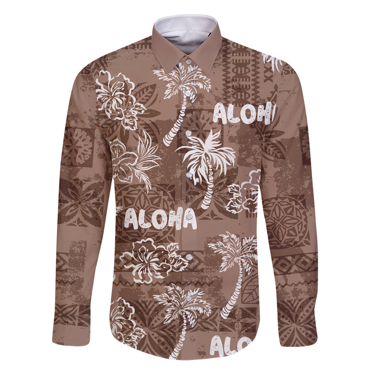 Aloha Vintage Quilt Family Matching Tank Maxi Dress and Hawaiian Shirt Hawaiian Seamless - Brown LT7 Dad's Shirt - Long Sleeve Brown - Polynesian Pride