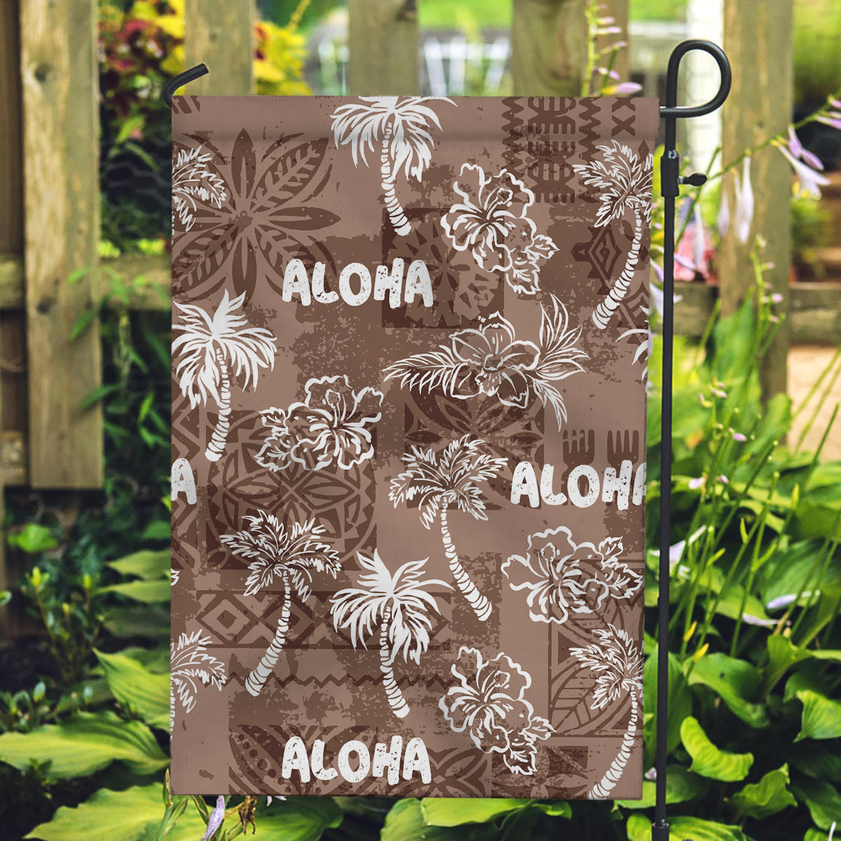 Aloha Vintage Quilt Garden Flag Hawaiian Seamless - Brown LT7 Garden Flag Brown - Polynesian Pride