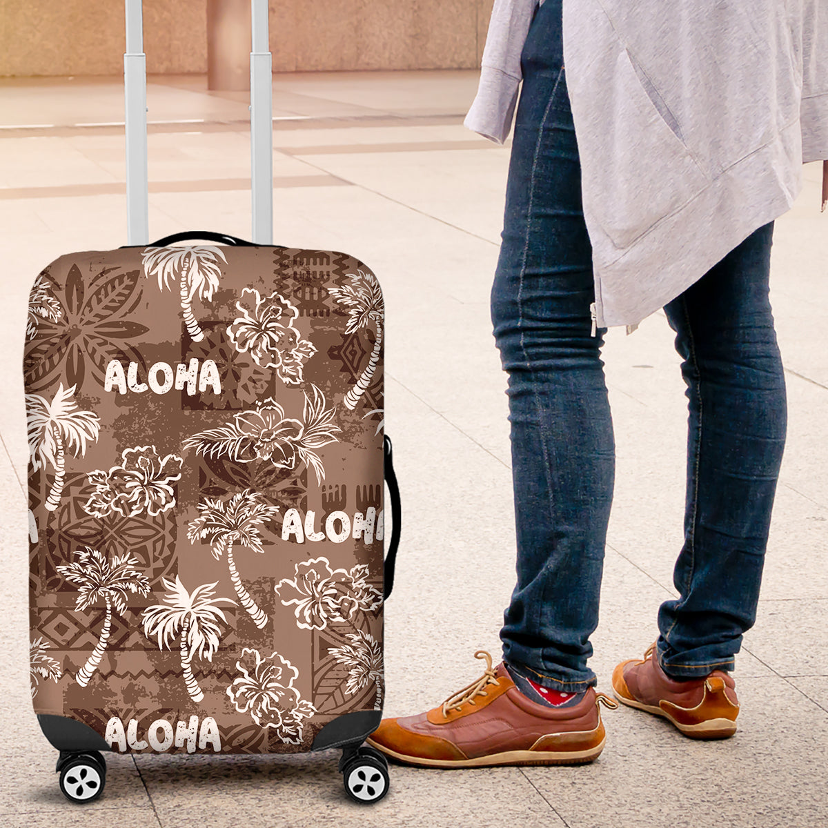 Aloha Vintage Quilt Luggage Cover Hawaiian Seamless - Brown LT7 Brown - Polynesian Pride