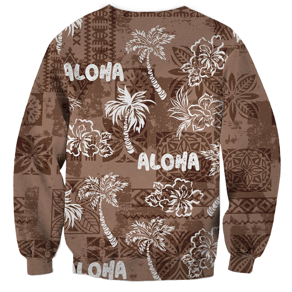 Aloha Vintage Quilt Sweatshirt Hawaiian Seamless - Brown LT7 - Polynesian Pride
