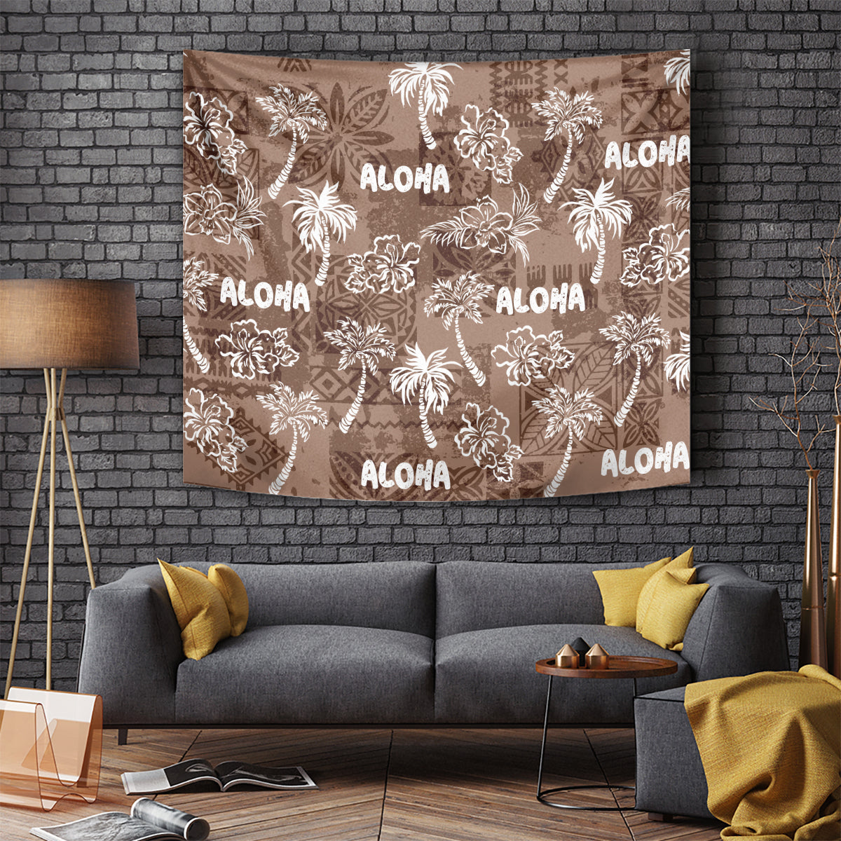 Aloha Vintage Quilt Tapestry Hawaiian Seamless - Brown LT7 Brown - Polynesian Pride