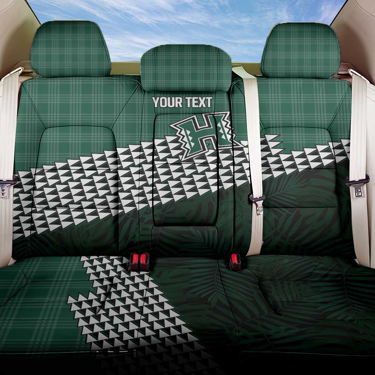 Rainbow Warriors Hawaii Personalized Palaka Back Car Seat Cover LT7 One Size Green - Polynesian Pride