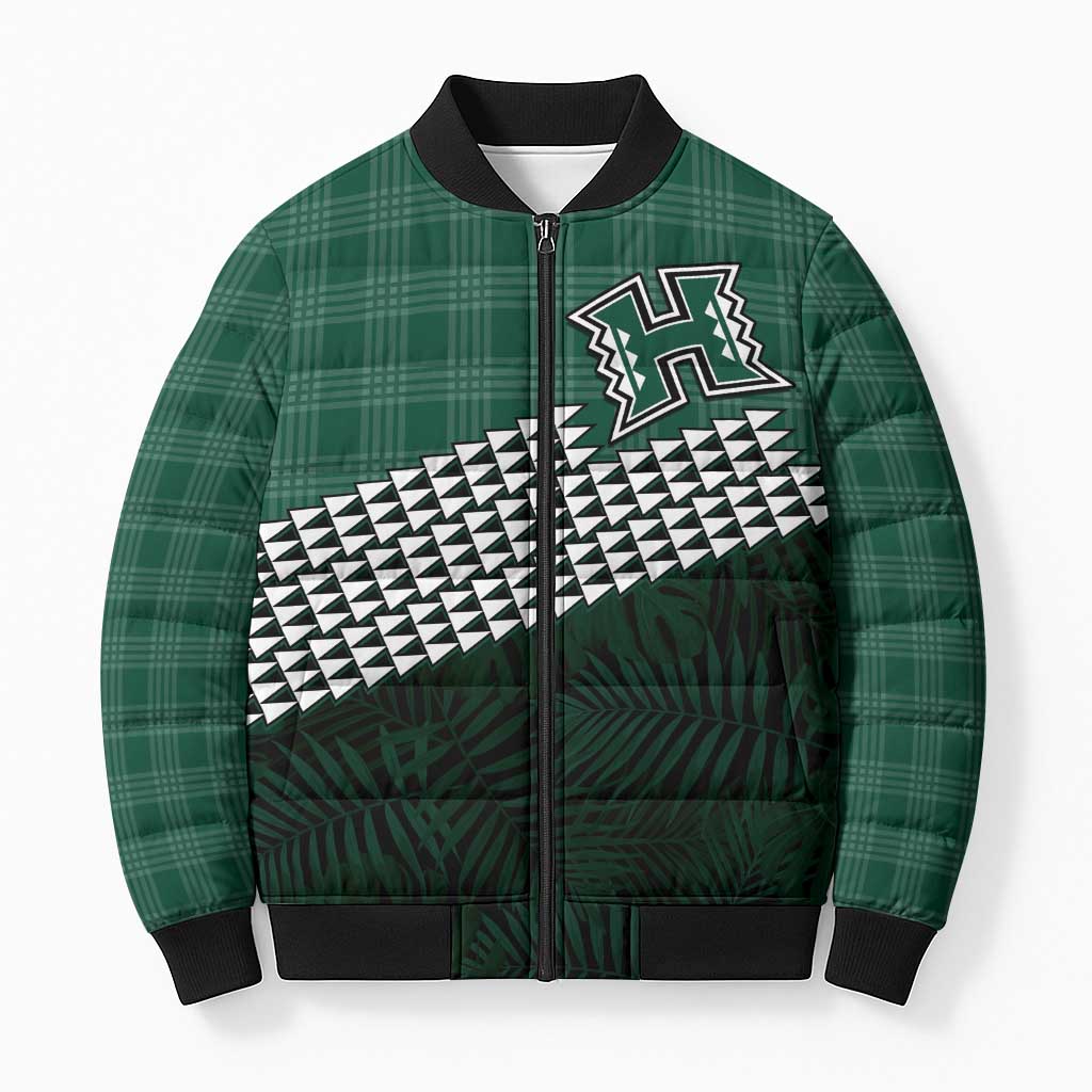 Rainbow Warriors Hawaii Personalized Palaka Bomber Puffer Jacket LT7 Unisex Green - Polynesian Pride
