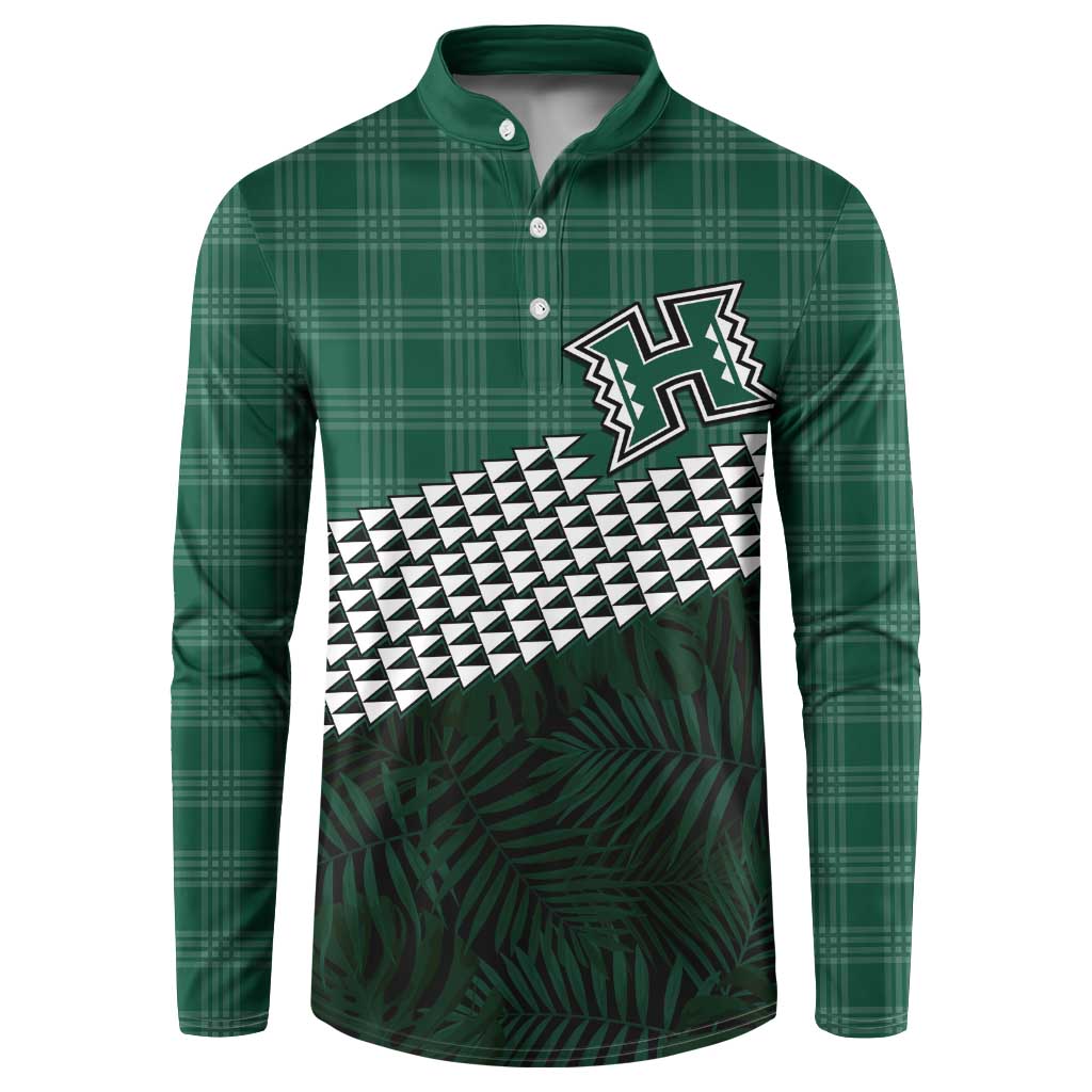 Rainbow Warriors Hawaii Personalized Palaka Button Sweatshirt LT7 Green - Polynesian Pride