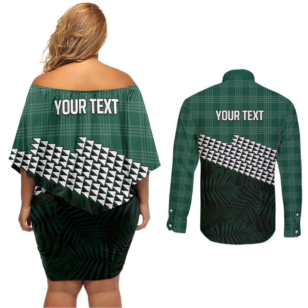 Rainbow Warriors Hawaii Personalized Palaka Couples Matching Off Shoulder Short Dress and Long Sleeve Button Shirt LT7 - Polynesian Pride