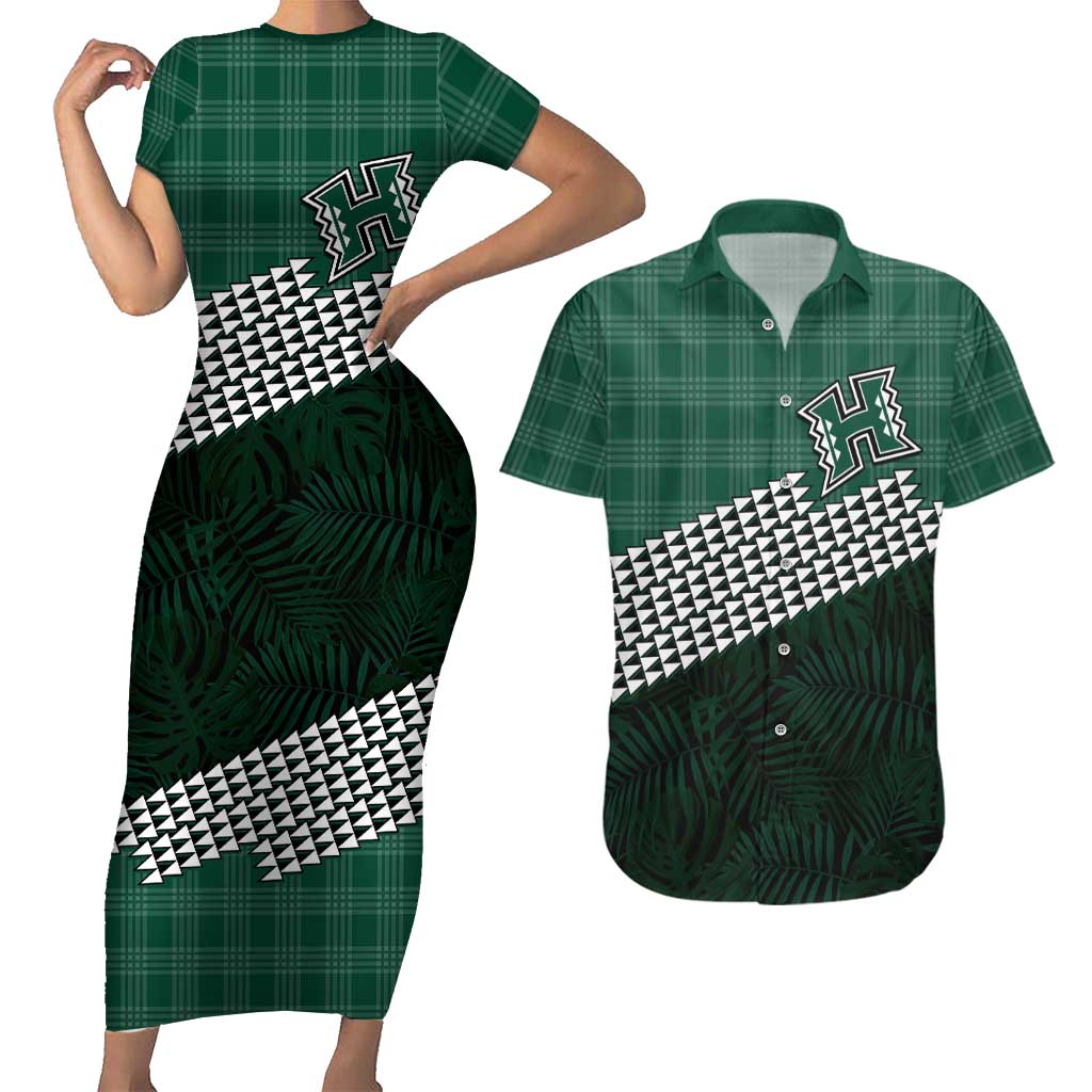 Rainbow Warriors Hawaii Personalized Palaka Couples Matching Short Sleeve Bodycon Dress and Hawaiian Shirt LT7 Green - Polynesian Pride