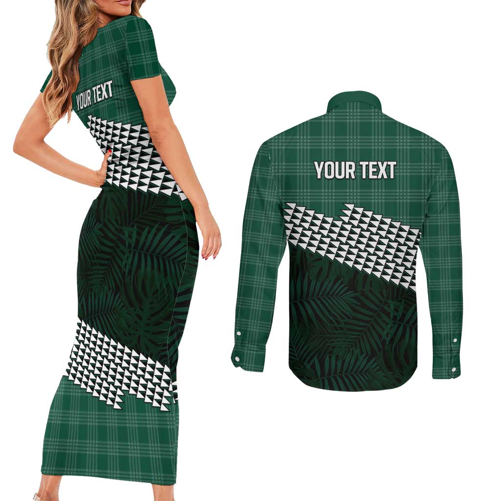 Rainbow Warriors Hawaii Personalized Palaka Couples Matching Short Sleeve Bodycon Dress and Long Sleeve Button Shirt LT7 - Polynesian Pride