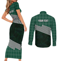 Rainbow Warriors Hawaii Personalized Palaka Couples Matching Short Sleeve Bodycon Dress and Long Sleeve Button Shirt LT7 - Polynesian Pride