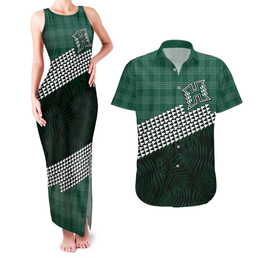 Rainbow Warriors Hawaii Personalized Palaka Couples Matching Tank Maxi Dress and Hawaiian Shirt LT7 Green - Polynesian Pride