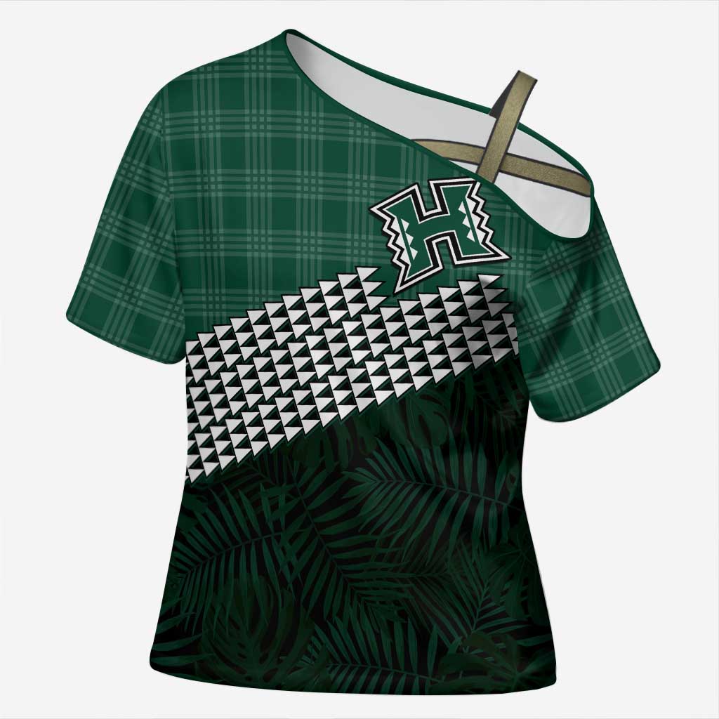 Rainbow Warriors Hawaii Personalized Palaka Cross Shoulder Shirt LT7 Female Green - Polynesian Pride