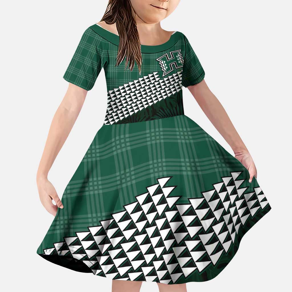 Rainbow Warriors Hawaii Personalized Palaka Family Matching Mermaid Dress and Hawaiian Shirt LT7 Daughter's Dress Green - Polynesian Pride