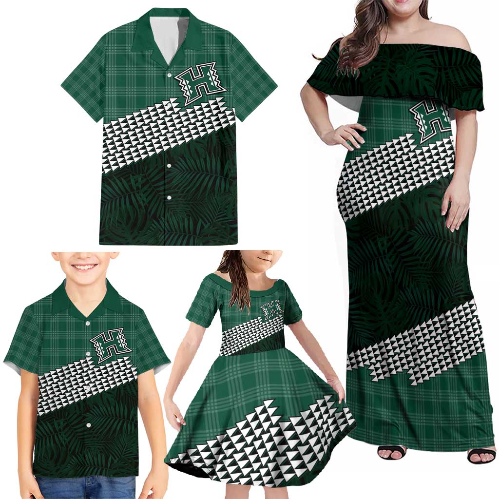 Rainbow Warriors Hawaii Personalized Palaka Family Matching Off Shoulder Maxi Dress and Hawaiian Shirt - Polynesian Pride