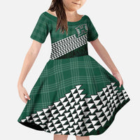 Rainbow Warriors Hawaii Personalized Palaka Family Matching Puletasi and Hawaiian Shirt LT7 Daughter's Dress Green - Polynesian Pride