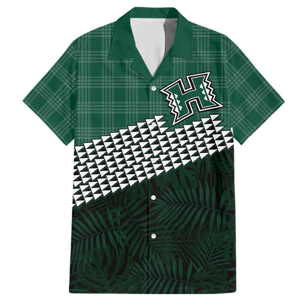 Rainbow Warriors Hawaii Personalized Palaka Family Matching Puletasi and Hawaiian Shirt LT7 Dad's Shirt - Short Sleeve Green - Polynesian Pride