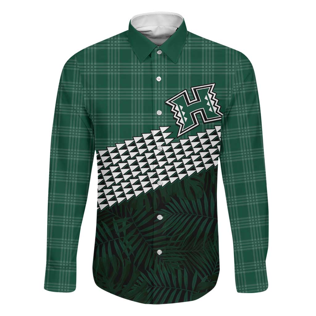 Rainbow Warriors Hawaii Personalized Palaka Family Matching Puletasi and Hawaiian Shirt LT7 Dad's Shirt - Long Sleeve Green - Polynesian Pride