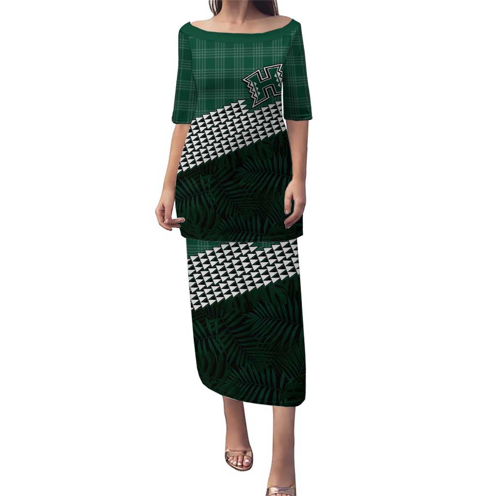 Rainbow Warriors Hawaii Personalized Palaka Family Matching Puletasi and Hawaiian Shirt LT7 Mom's Dress Green - Polynesian Pride