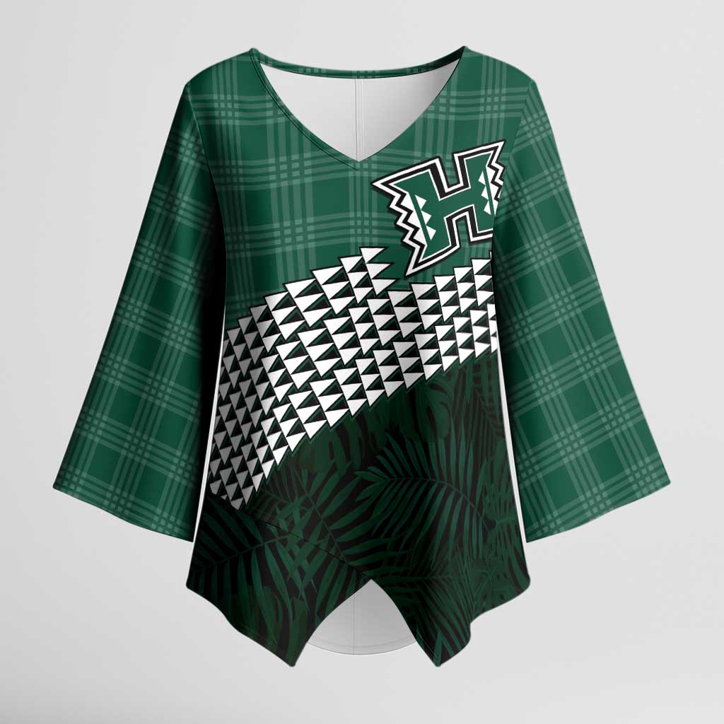 Rainbow Warriors Hawaii Personalized Palaka Kimono Sleeve Blouse LT7 Female Green - Polynesian Pride