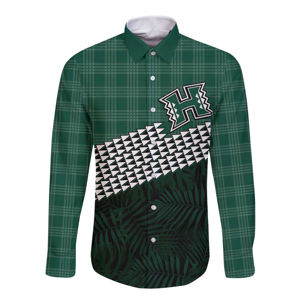 Rainbow Warriors Hawaii Personalized Palaka Long Sleeve Button Shirt LT7 Unisex Green - Polynesian Pride