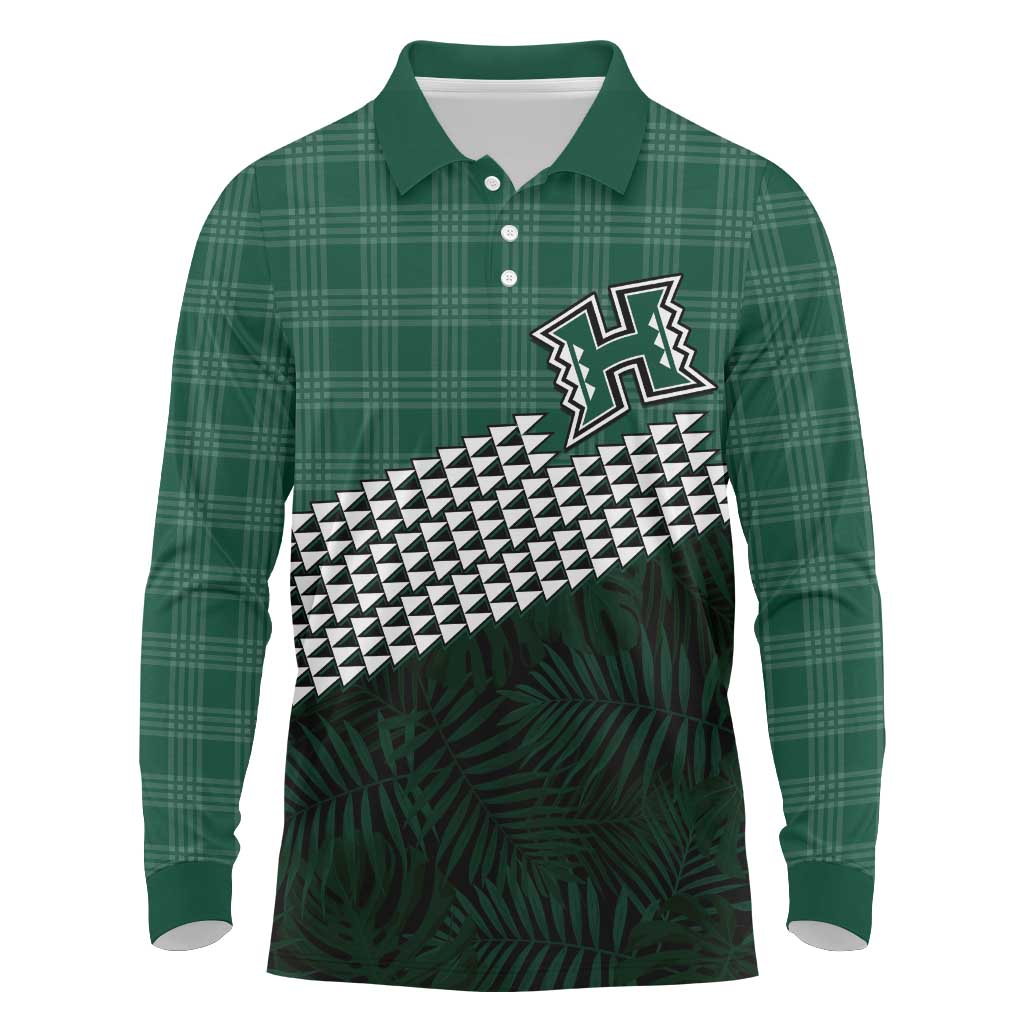 Rainbow Warriors Hawaii Personalized Palaka Long Sleeve Polo Shirt LT7 Green - Polynesian Pride