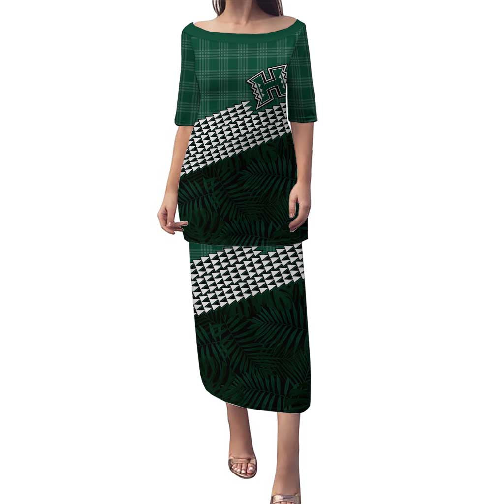 Rainbow Warriors Hawaii Personalized Palaka Puletasi LT7 Long Dress Green - Polynesian Pride