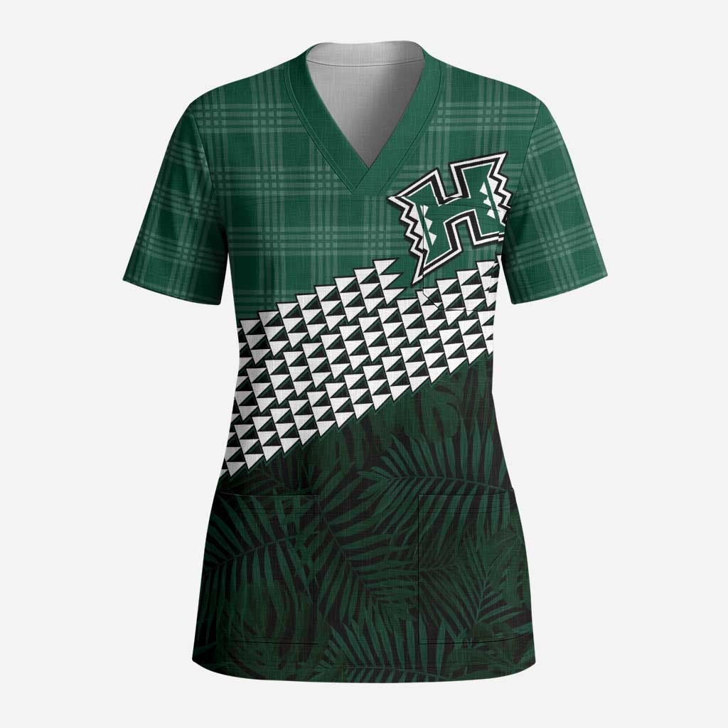 Rainbow Warriors Hawaii Personalized Palaka Scrub Top - Custom Medical Uniform LT7 Adult Green - Polynesian Pride