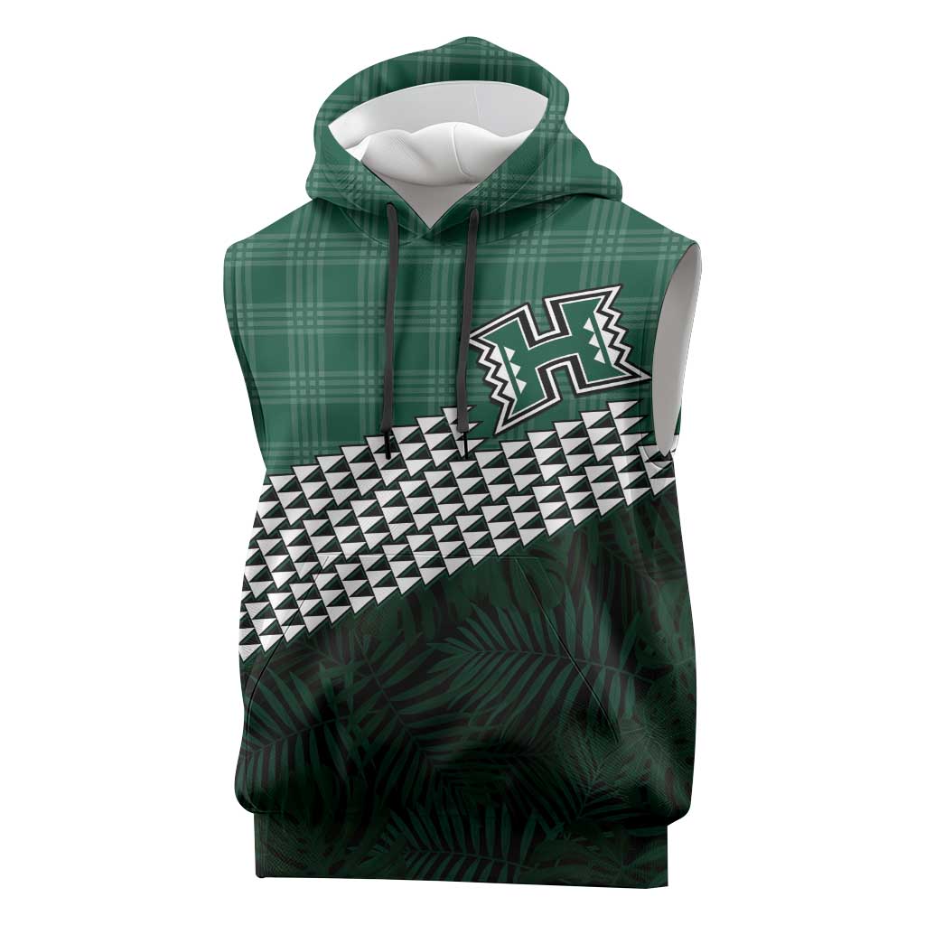 Rainbow Warriors Hawaii Personalized Palaka Sleeveless Hoodie LT7 Green - Polynesian Pride