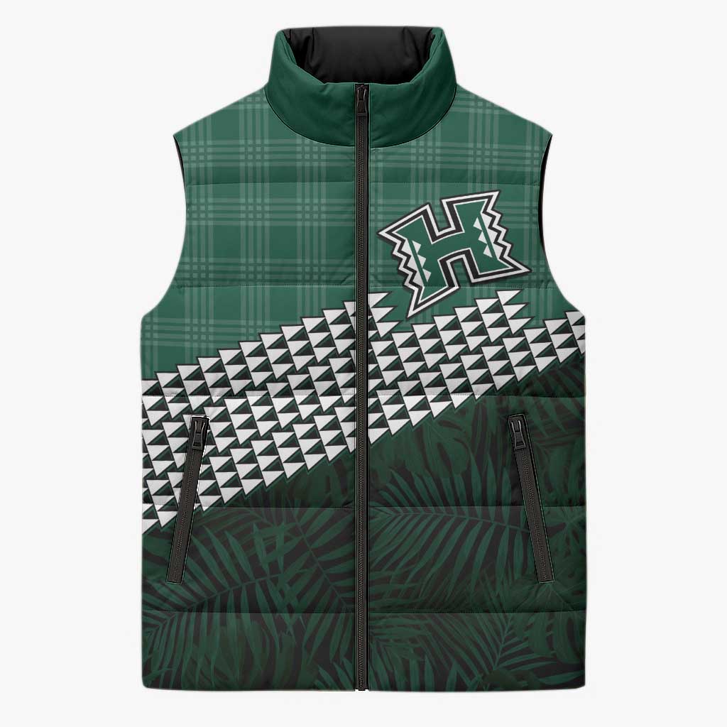 Rainbow Warriors Hawaii Personalized Palaka Sleeveless Puffer Jacket LT7 Unisex Green - Polynesian Pride