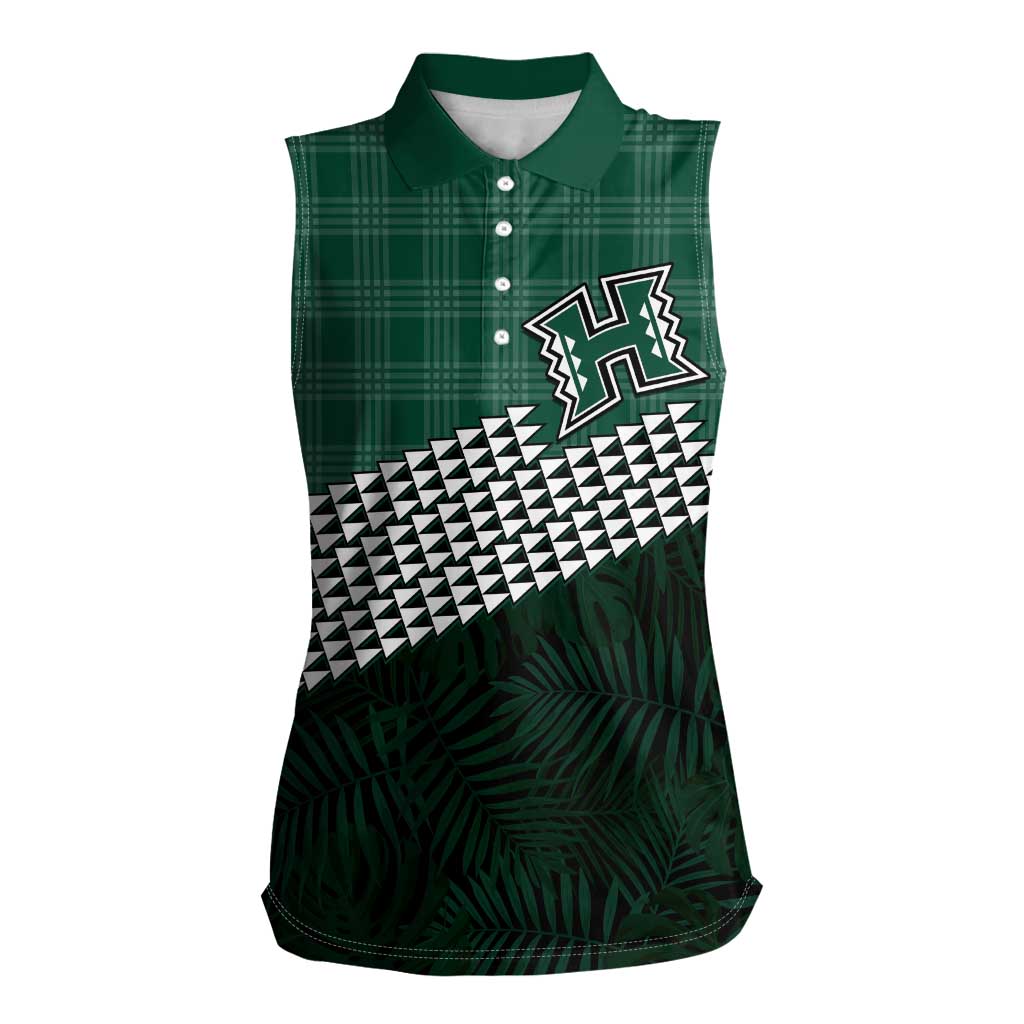 Rainbow Warriors Hawaii Personalized Palaka Women Sleeveless Polo Shirt LT7 Female Green - Polynesian Pride