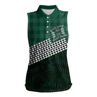 Rainbow Warriors Hawaii Personalized Palaka Women Sleeveless Polo Shirt LT7 Female Green - Polynesian Pride