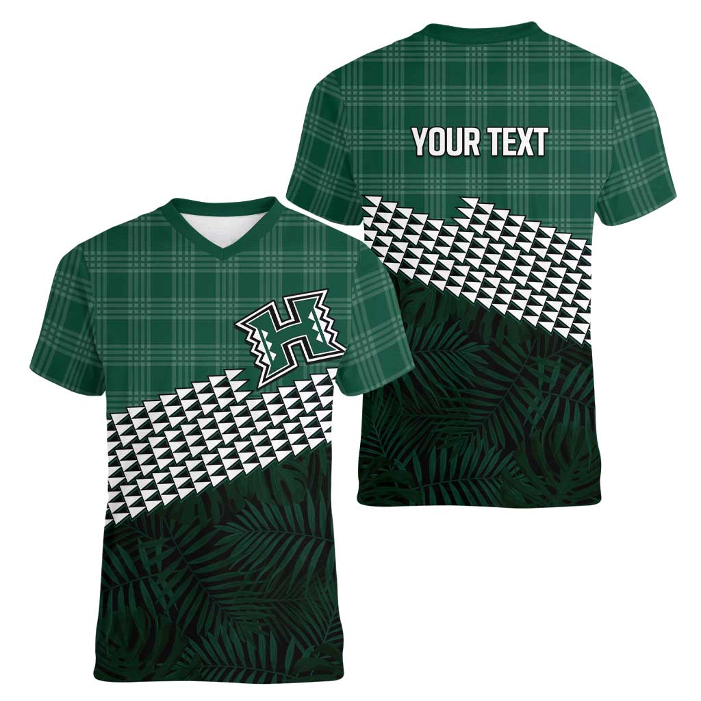 Rainbow Warriors Hawaii Personalized Palaka Women V-Neck T-Shirt LT7 - Polynesian Pride