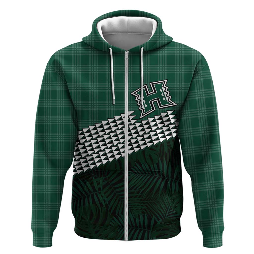 Rainbow Warriors Hawaii Personalized Palaka Zip Hoodie LT7 Zip Hoodie Green - Polynesian Pride