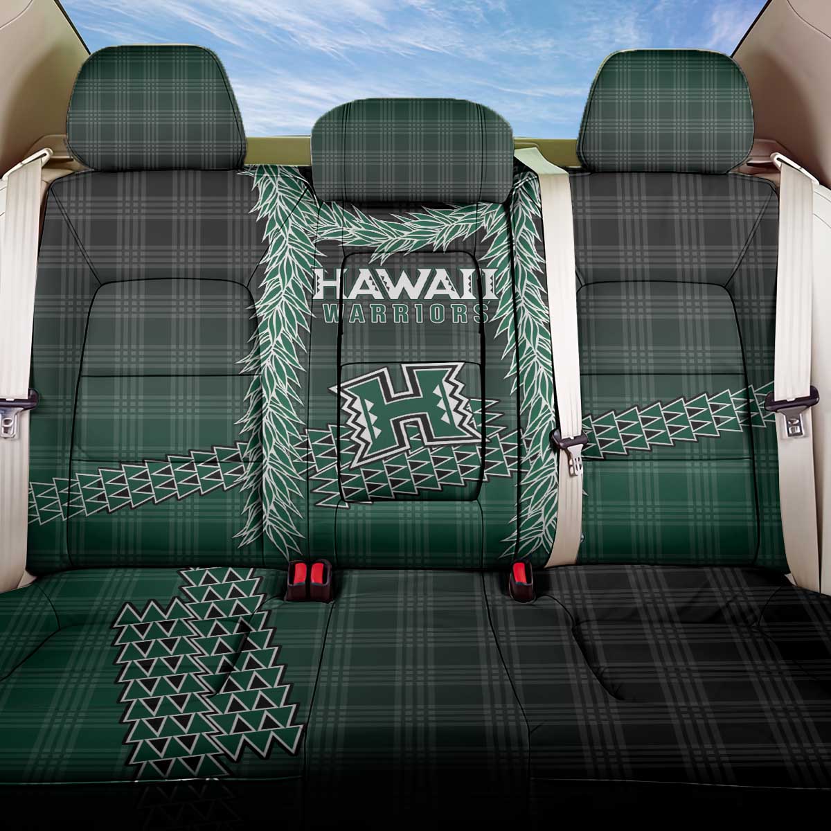 Rainbow Warriors Hawaii Palaka Back Car Seat Cover Maile Lei LT7 One Size Dark Green - Polynesian Pride