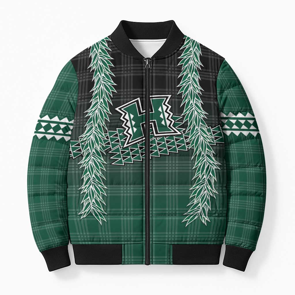 Rainbow Warriors Hawaii Palaka Bomber Puffer Jacket Maile Lei LT7 Unisex Dark Green - Polynesian Pride