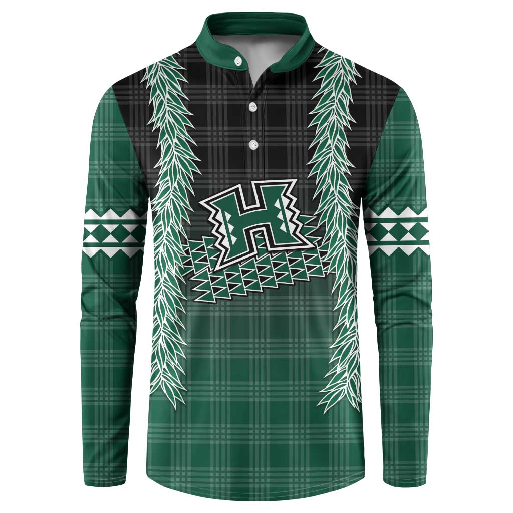 Rainbow Warriors Hawaii Palaka Button Sweatshirt Maile Lei LT7 Dark Green - Polynesian Pride