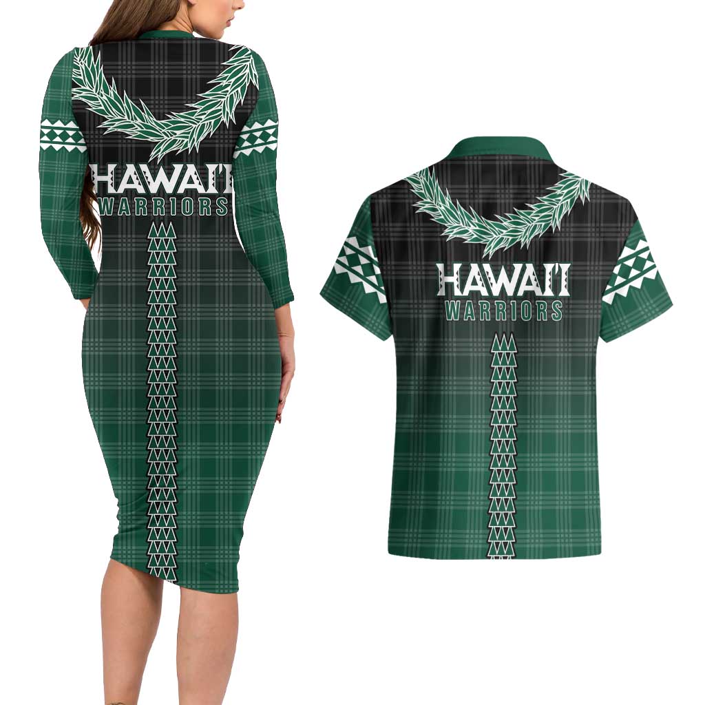 Rainbow Warriors Hawaii Palaka Couples Matching Long Sleeve Bodycon Dress and Hawaiian Shirt Maile Lei LT7 - Polynesian Pride
