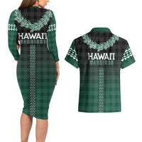 Rainbow Warriors Hawaii Palaka Couples Matching Long Sleeve Bodycon Dress and Hawaiian Shirt Maile Lei LT7 - Polynesian Pride