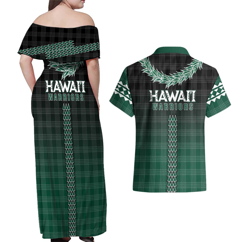 Rainbow Warriors Hawaii Palaka Couples Matching Off Shoulder Maxi Dress and Hawaiian Shirt Maile Lei LT7 - Polynesian Pride