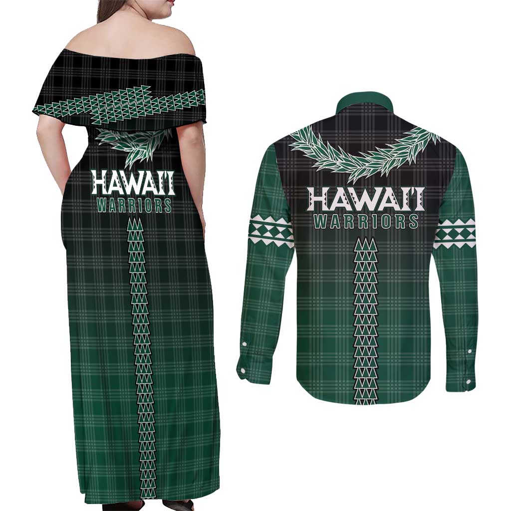 Rainbow Warriors Hawaii Palaka Couples Matching Off Shoulder Maxi Dress and Long Sleeve Button Shirt Maile Lei LT7 - Polynesian Pride
