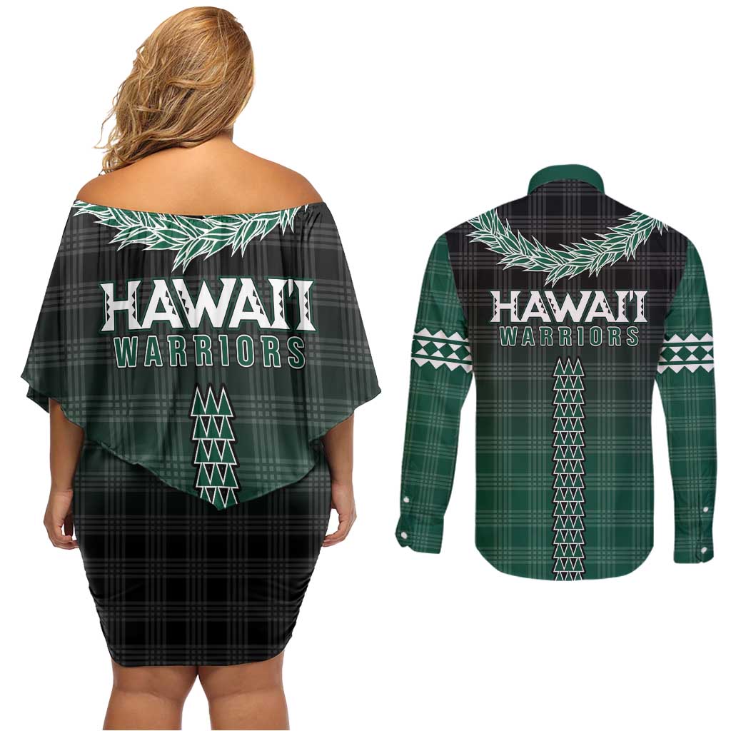 Rainbow Warriors Hawaii Palaka Couples Matching Off Shoulder Short Dress and Long Sleeve Button Shirt Maile Lei LT7 - Polynesian Pride