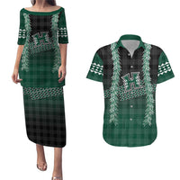 Rainbow Warriors Hawaii Palaka Couples Matching Puletasi and Hawaiian Shirt Maile Lei LT7 Dark Green - Polynesian Pride