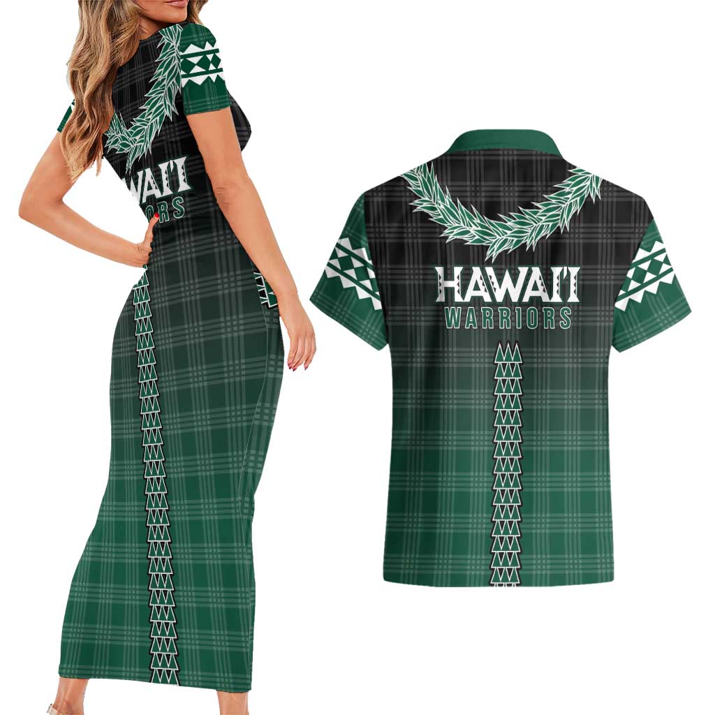 Rainbow Warriors Hawaii Palaka Couples Matching Short Sleeve Bodycon Dress and Hawaiian Shirt Maile Lei LT7 - Polynesian Pride